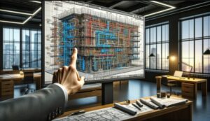 ingeniero evaluando modelo bim de un edificio