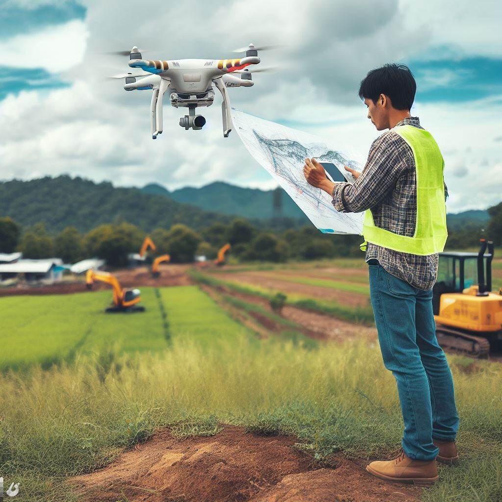 ingeniero realizando fotogrametria aerea con drones
