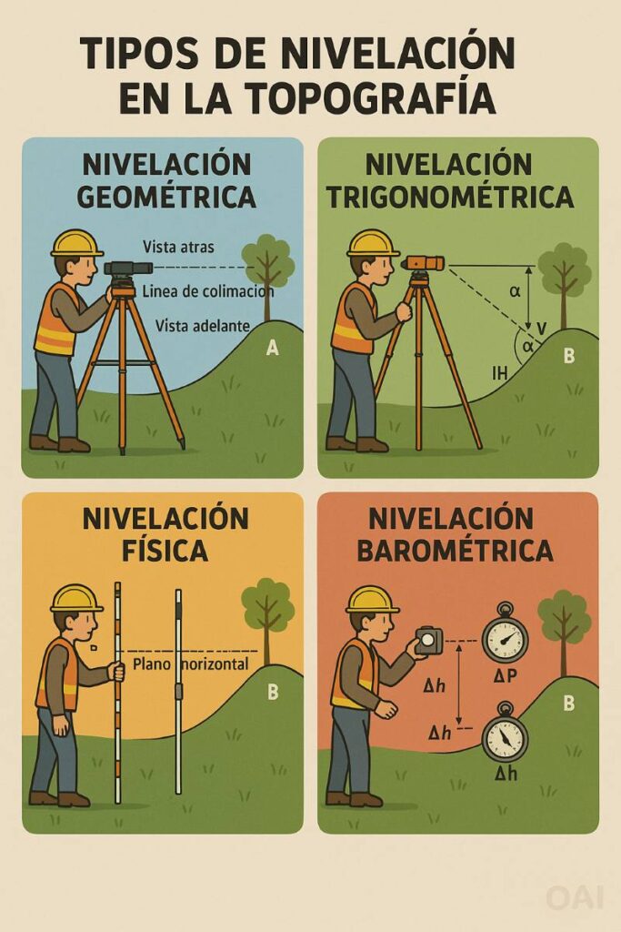 infografia los tipos de nivelacion en la topografia