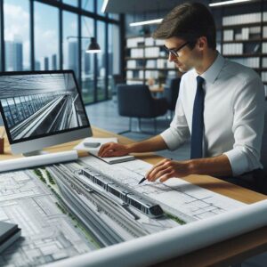 profesional bim trabajando en modelo bim de estacion de metro