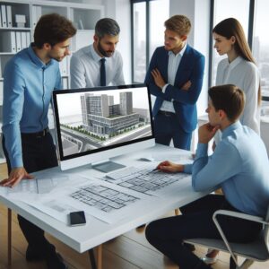 equipo de profesionales conversando sobre un proyecto BIM