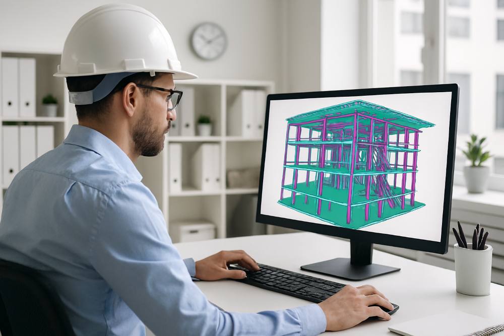 ingeniero consultor bim de acero estudio trabajando en un modelo bim